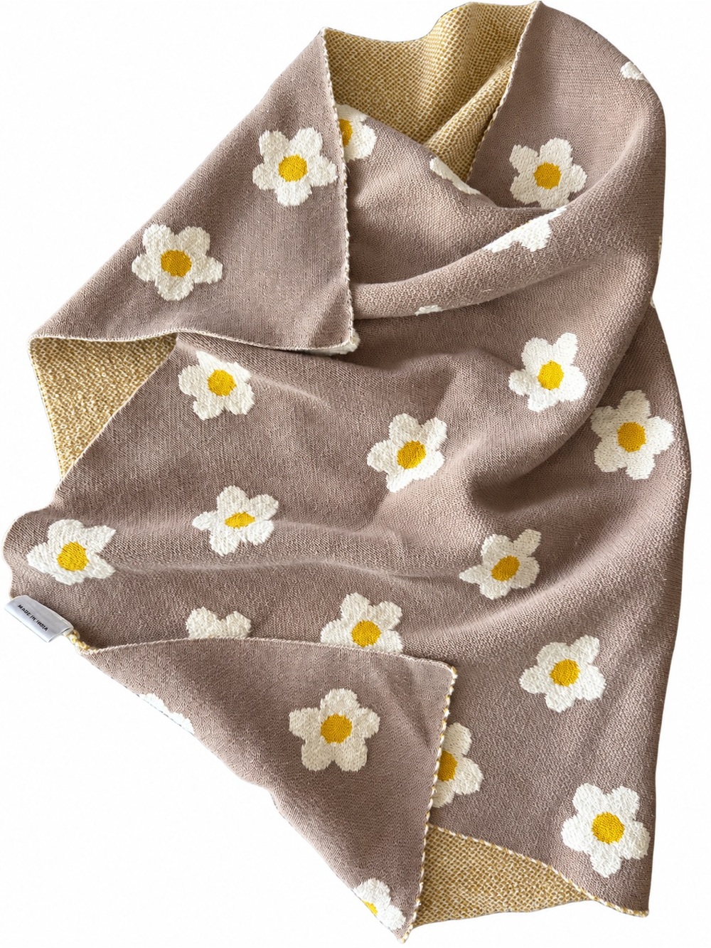 Creative Co-Op Taupe Daisy Flower Cotton Knit Baby Blanket